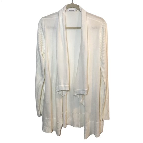 Calvin Klein Sweaters - Calvin Klein White Open Front Cardigan Sweater Ribbed Long Sleeve Medium
